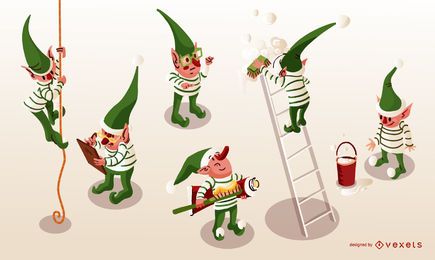 Santa Elves Isometric Vector Pack