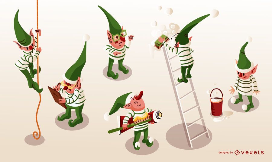 Santa Elves Isometric Vector Pack Santa Elves Isometric Vector Pack