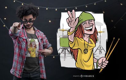 Design feliz do t-shirt do baterista Design feliz do t-shirt do baterista