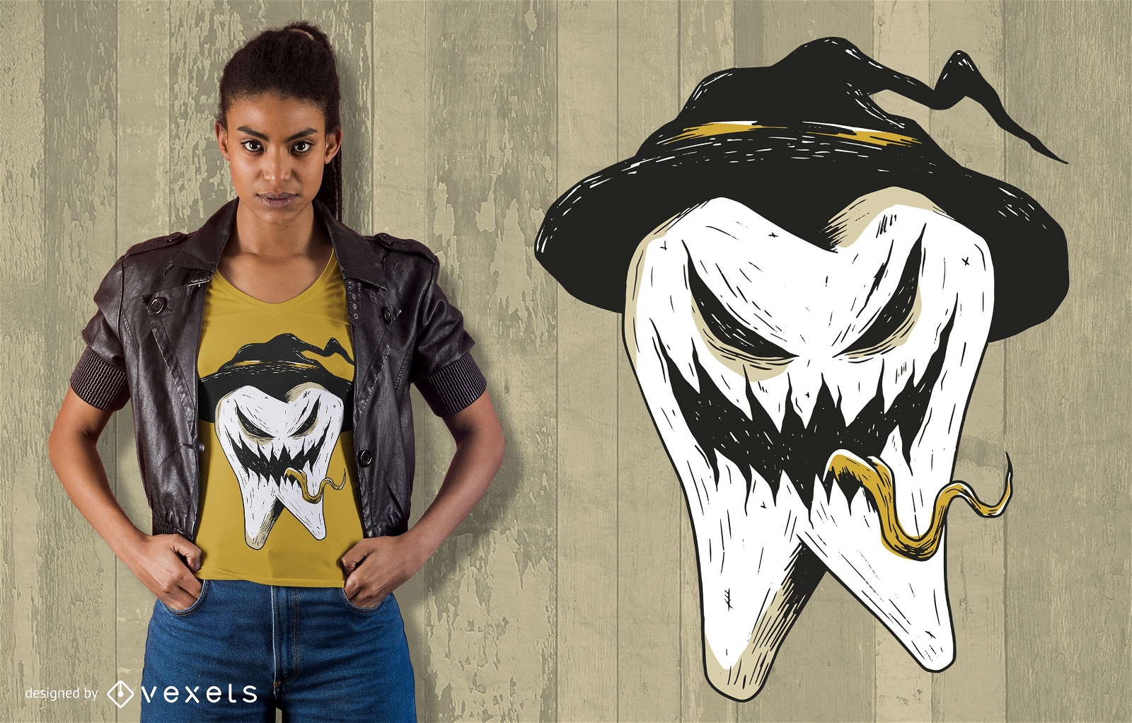 Design de camisetas de Halloween com dentes assustadores