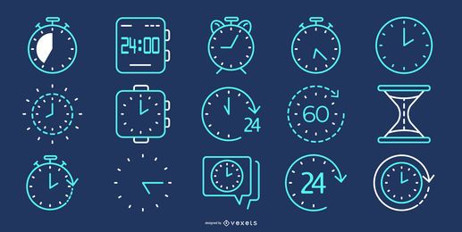 Colección de iconos de línea de tiempo azul