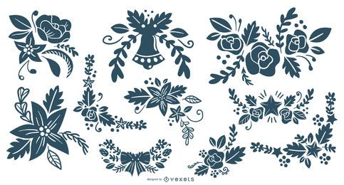 Coleção de silhuetas de enfeites florais de natal