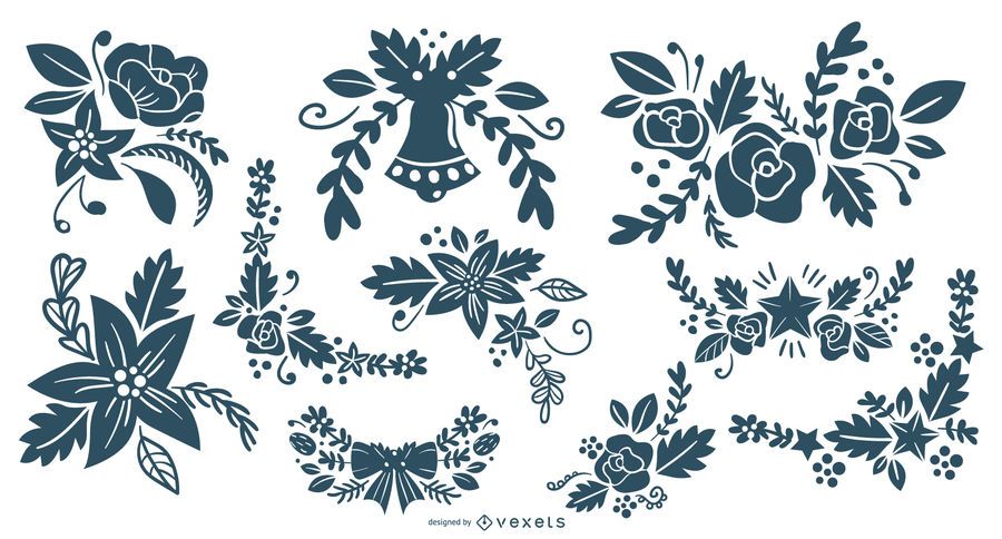 Coleção de silhuetas de enfeites florais de natal Coleção de silhuetas de enfeites florais de natal