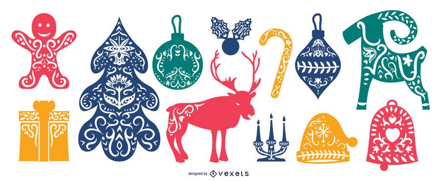 Pacote de Elementos de Natal Folclórico Escandinavo Pacote de Elementos de Natal Folclórico Escandinavo