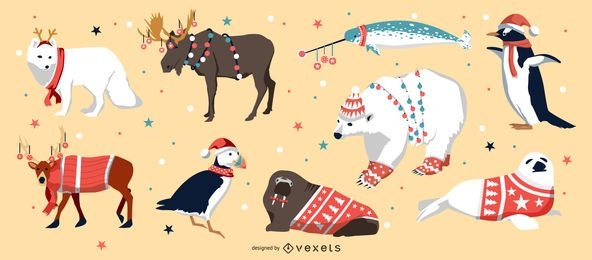 Pacote de vetores de animais de Natal