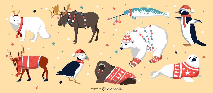 Pacote de vetores de animais de natal Pacote de vetores de animais de natal
