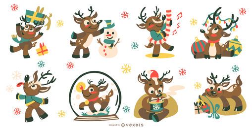 Coleção de vetores de cervos fofos de Natal