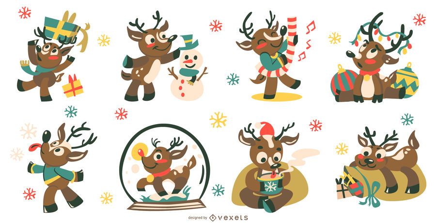Colección de vectores de ciervos lindos de Navidad Colección de vectores de ciervos lindos de Navidad