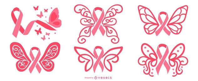 Conjunto de cintas de mariposa de cáncer de mama