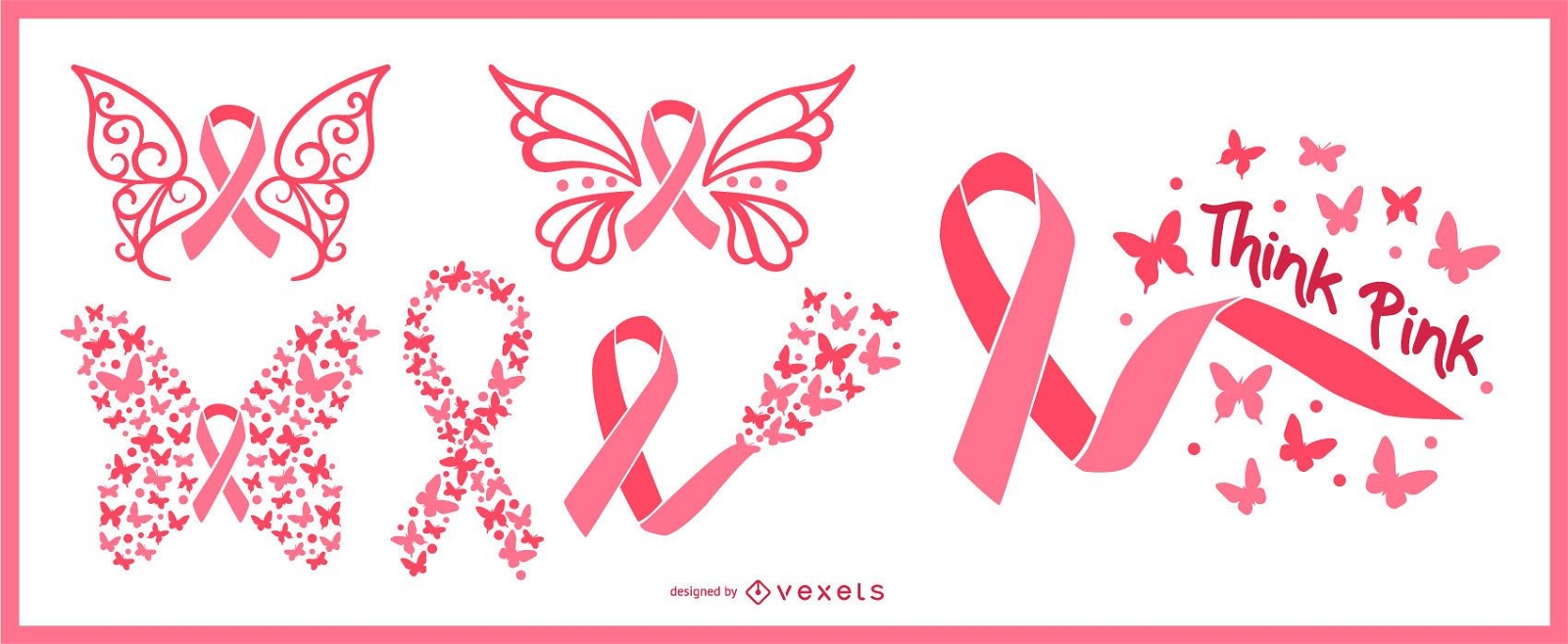 Breast cancer awareness butterfly ribbons 