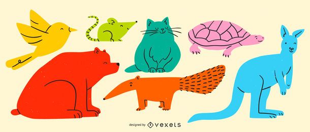 Conjunto de animais coloridos simples Conjunto de animais coloridos simples