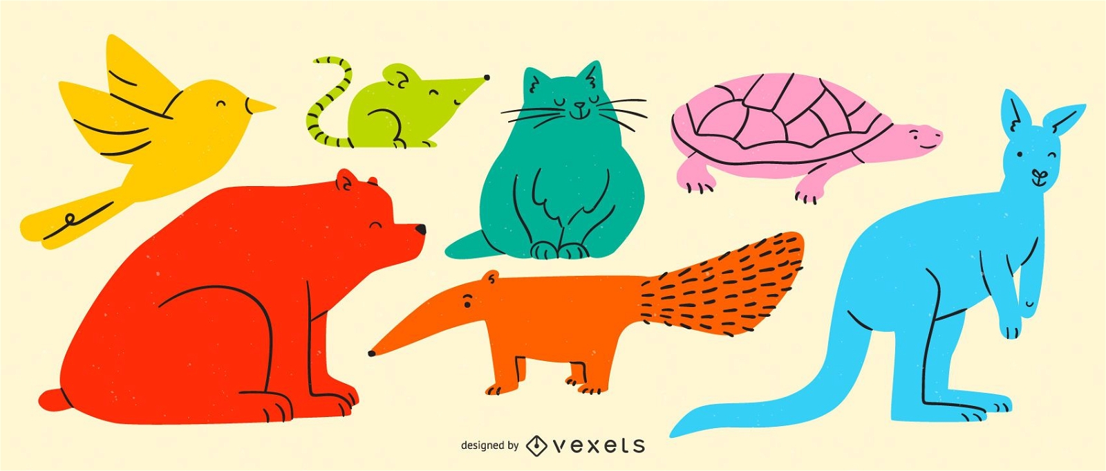 Simple colorful animals set