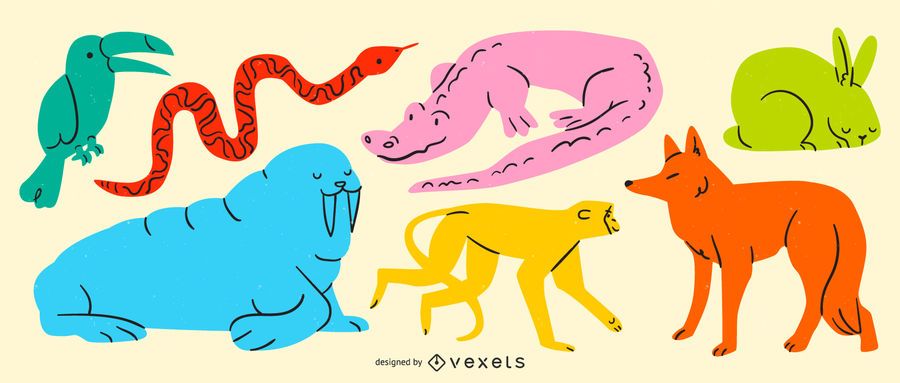 Conjunto de vetores de animais de cor Conjunto de vetores de animais de cor