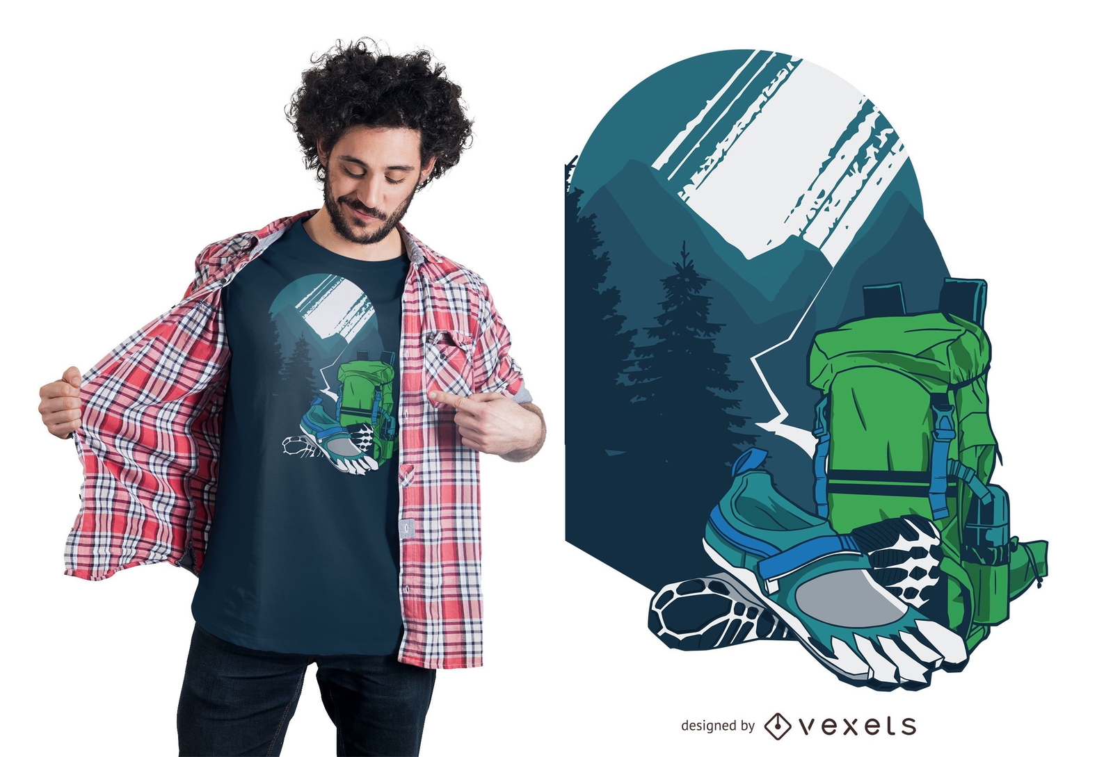 Diseño de camiseta de elementos de paisaje de senderismo