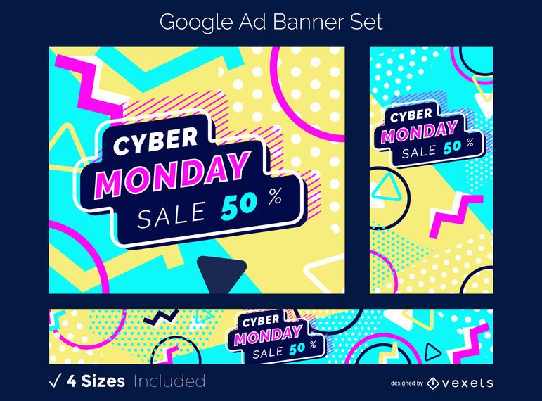 Conjunto de banners de anuncios de Google Cyber Monday Conjunto de banners de anuncios de Google Cyber Monday