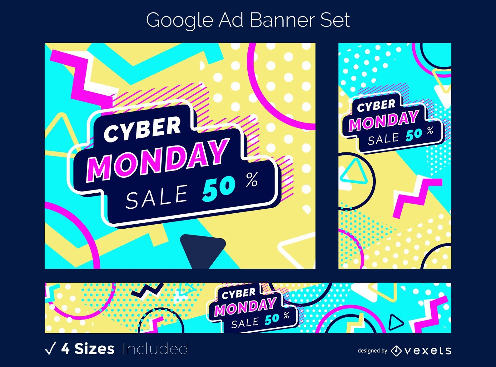 Conjunto de banners do Google Ads na Cyber Monday