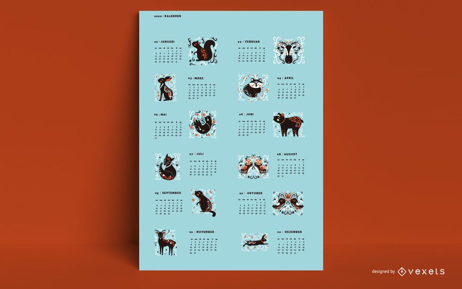 German calendar animals design German calendar animals design