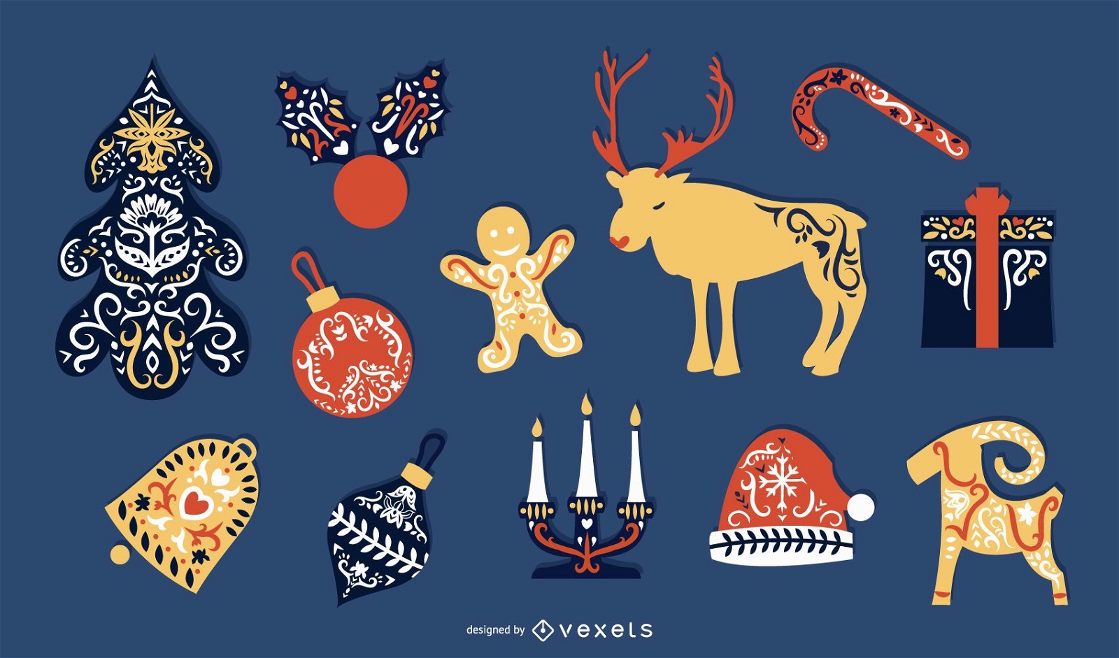 Flache Elemente der skandinavischen Weihnachten