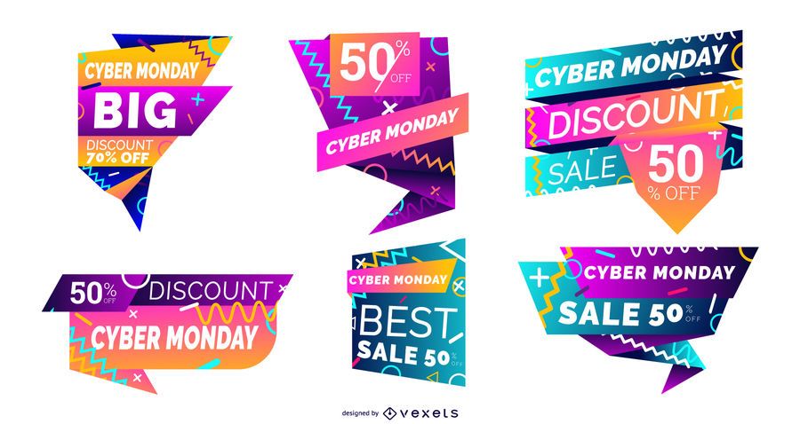 Cyber segunda-feira rótulo colorido conjunto Cyber segunda-feira rótulo colorido conjunto