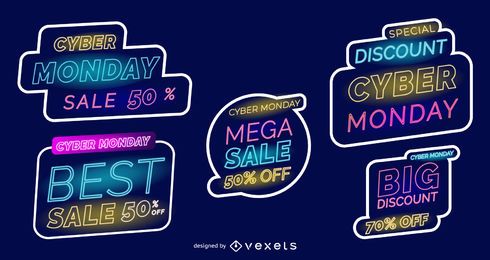 Cyber monday neon labels set