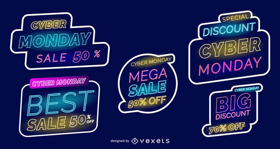 Cyber monday neon labels set Cyber monday neon labels set