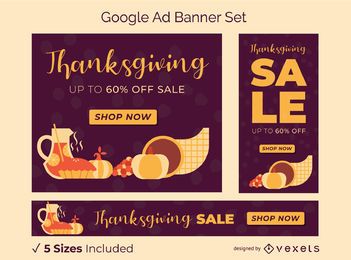 Conjunto de banner de anúncio do Google de ação de graças Conjunto de banner de anúncio do Google de ação de graças