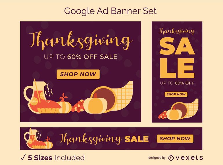 Conjunto de banners publicitarios de Google de acción de gracias Conjunto de banners publicitarios de Google de acción de gracias