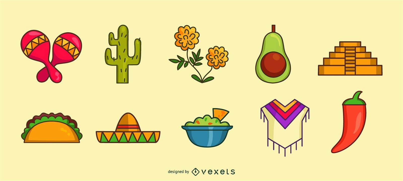 Conjunto de ?cones de cores mexicanas