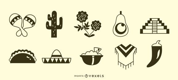 Conjunto de silueta de icono mexicano Conjunto de silueta de icono mexicano