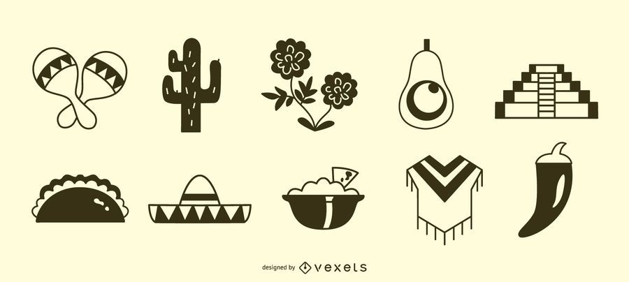 Mexican icon silhouette set Mexican icon silhouette set