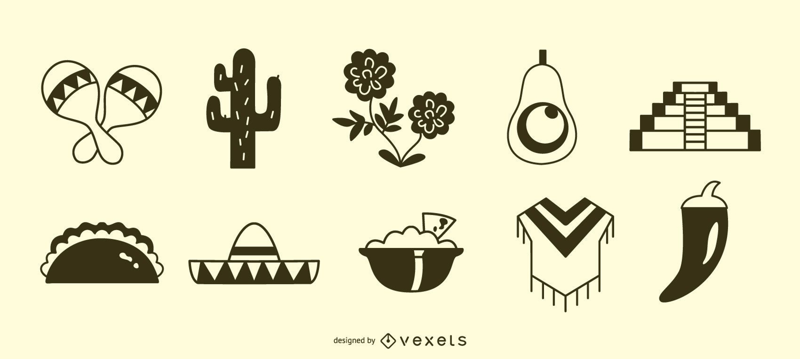 Mexican icon silhouette set