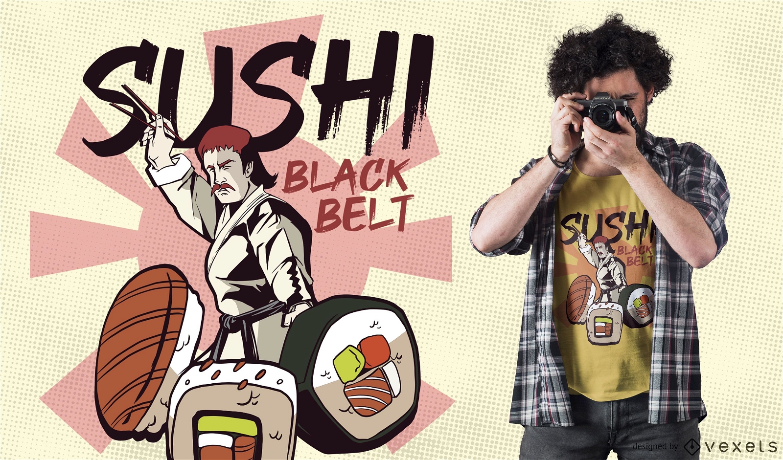 Sushi Black Belt Lustiges T-Shirt Design