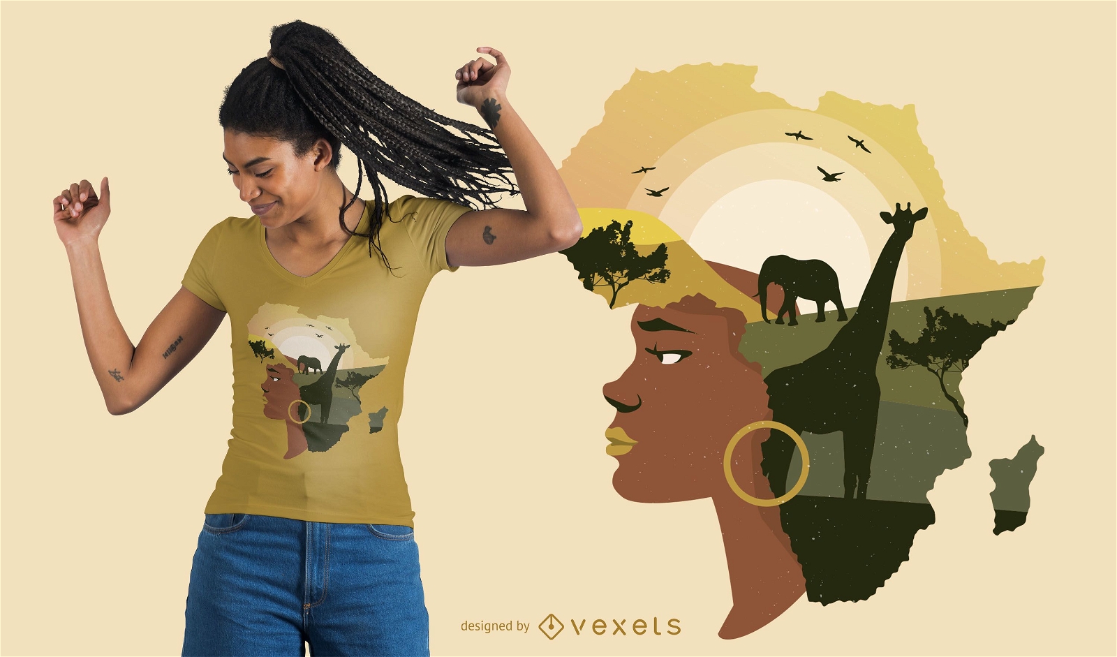 Design de camiseta feminina de cabelo africano