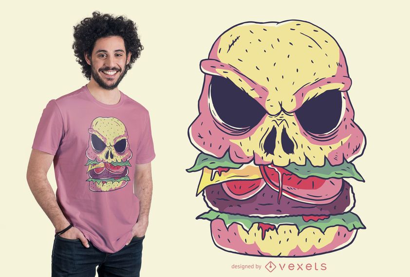Design de t-shirt de hambúrguer de caveira Design de t-shirt de hambúrguer de caveira