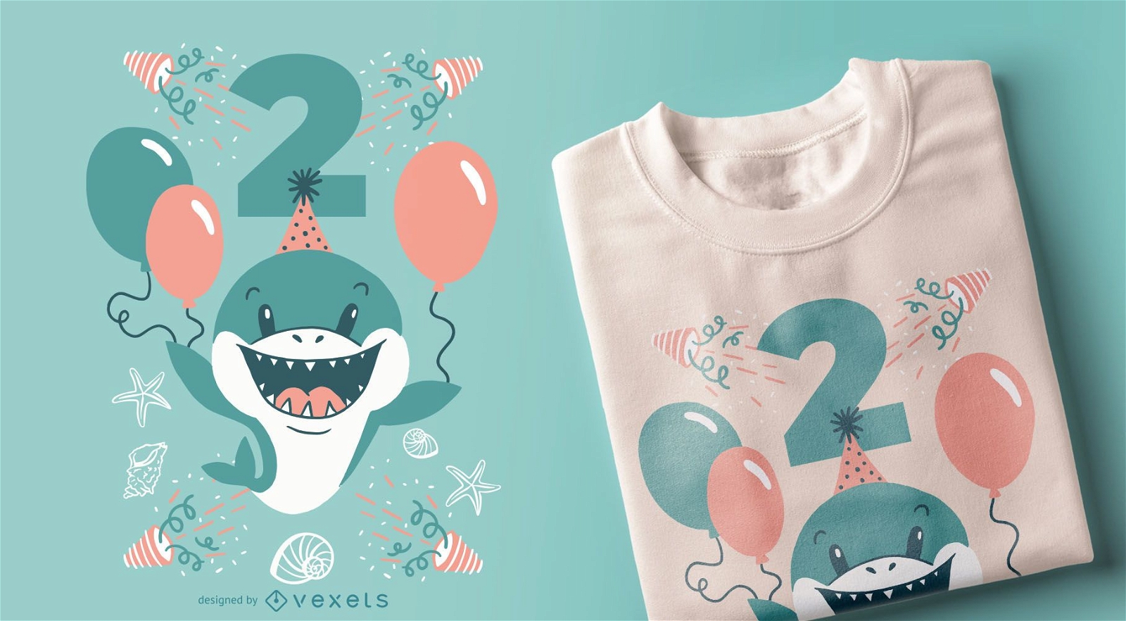 Design de camiseta Shark de dois anos