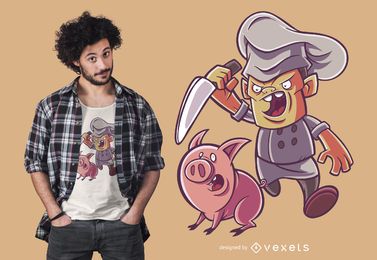 Diseño divertido de la camiseta del cocinero de Piggy Butcher Diseño divertido de la camiseta del cocinero de Piggy Butcher