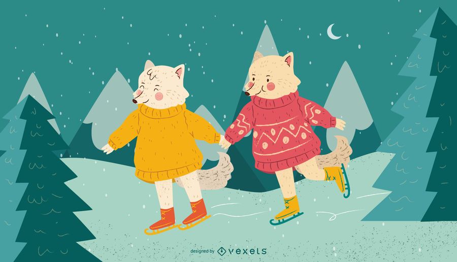 Winter animals ice skating Winter animals ice skating