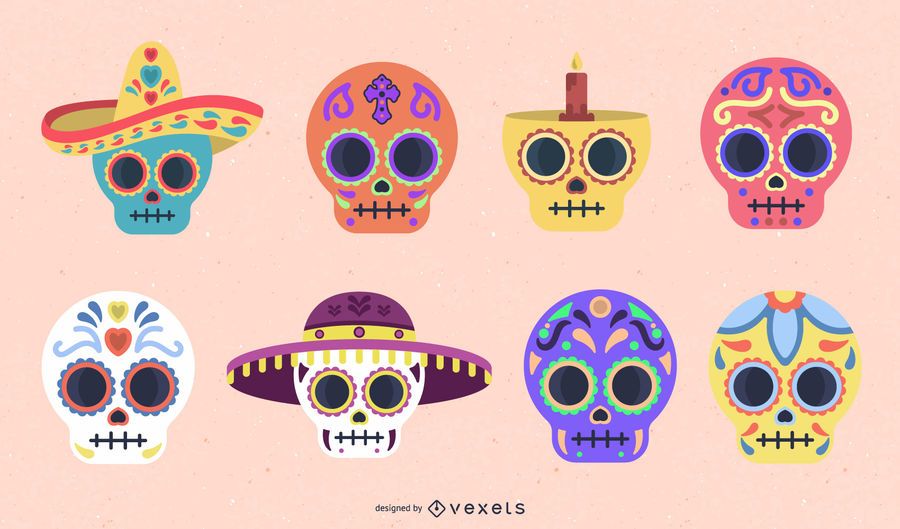 Sugar skull flat color set Sugar skull flat color set
