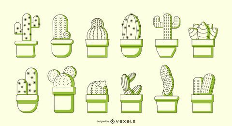 Cactus duotone vector set Cactus duotone vector set