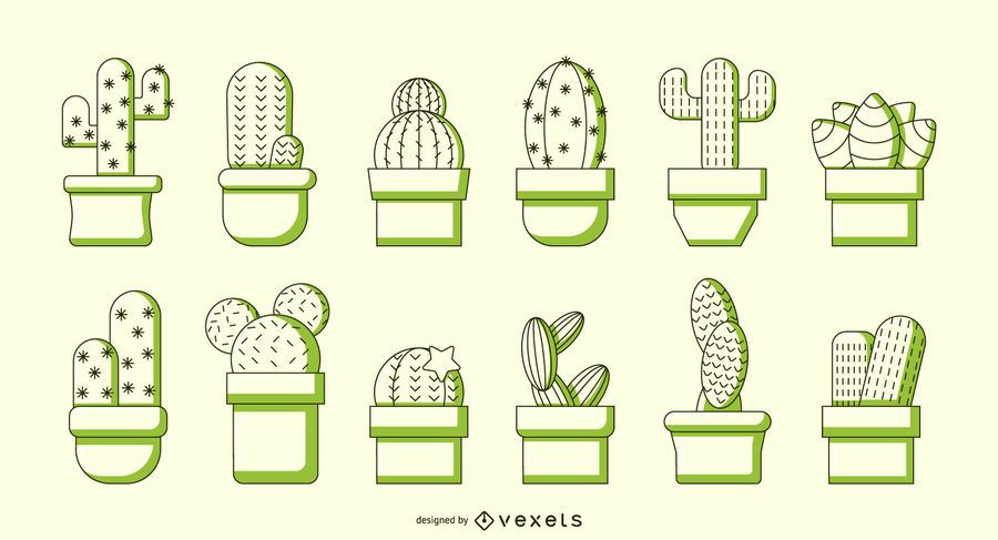 Conjunto de vector de duotono de cactus Conjunto de vector de duotono de cactus