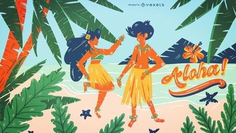 Diseño de ilustración de playa de Hawaii