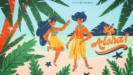 Projeto de ilustração de praia do Havaí Projeto de ilustração de praia do Havaí
