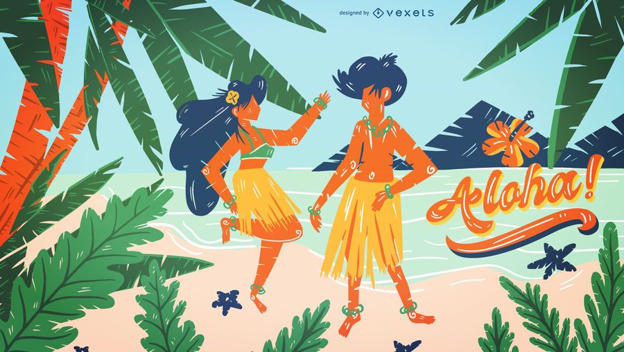 Projeto de ilustração de praia do Havaí Projeto de ilustração de praia do Havaí