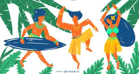 Conjunto de vectores de personas hawaianas Conjunto de vectores de personas hawaianas