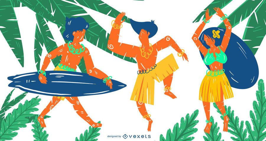 Hawaiian people vector set Hawaiian people vector set