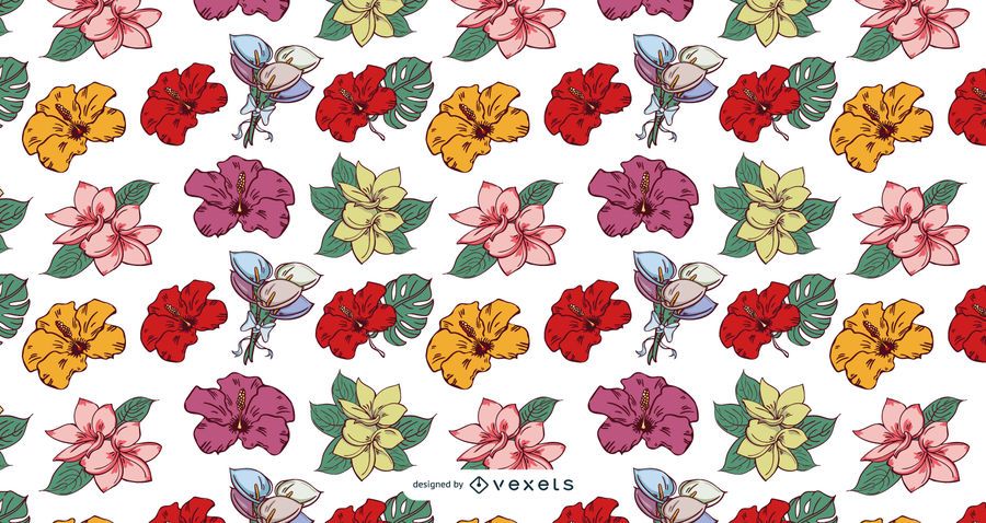 Diseño de patrón de flores tropicales de Hawaii Diseño de patrón de flores tropicales de Hawaii