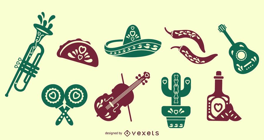 Mexican Silhouette Elements Set Mexican Silhouette Elements Set