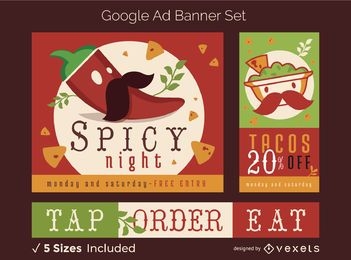 Conjunto de banners publicitarios de Google de comida mexicana
