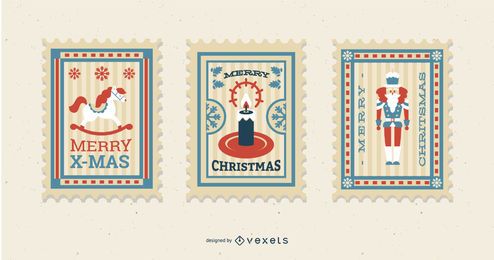 Conjunto de Design de selo postal de Natal Conjunto de Design de selo postal de Natal
