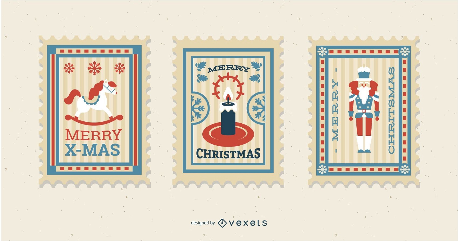 Conjunto de Design de Selo Postal de Natal
